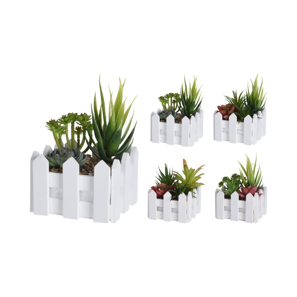 PLANTE ARTIFICIELLE AVEC POT BLANC, CLÔTURE EN BOIS PLANTE ARTIFICIELLE AVEC POT BLANC, CLÔTURE EN BOIS