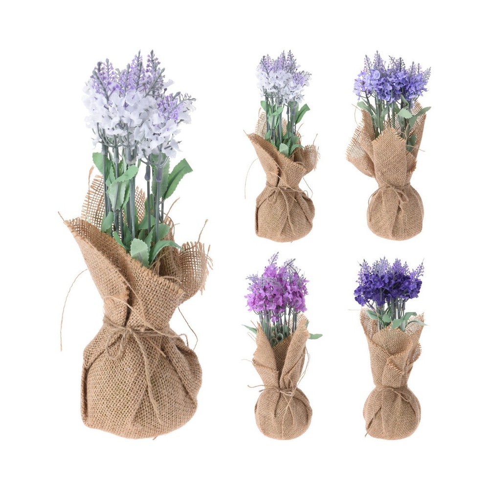 FLEURS ARTIFICIELLES DANS UN POT EN JUTE FLEURS ARTIFICIELLES DANS UN POT EN JUTE