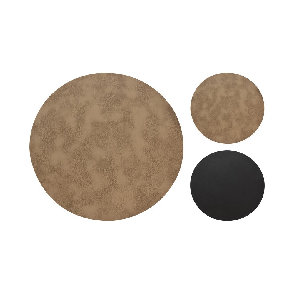SET DE TABLE ROND 38 CM EFFET CUIR BEIGE/NOIR SET DE TABLE ROND 38 CM EFFET CUIR BEIGE/NOIR